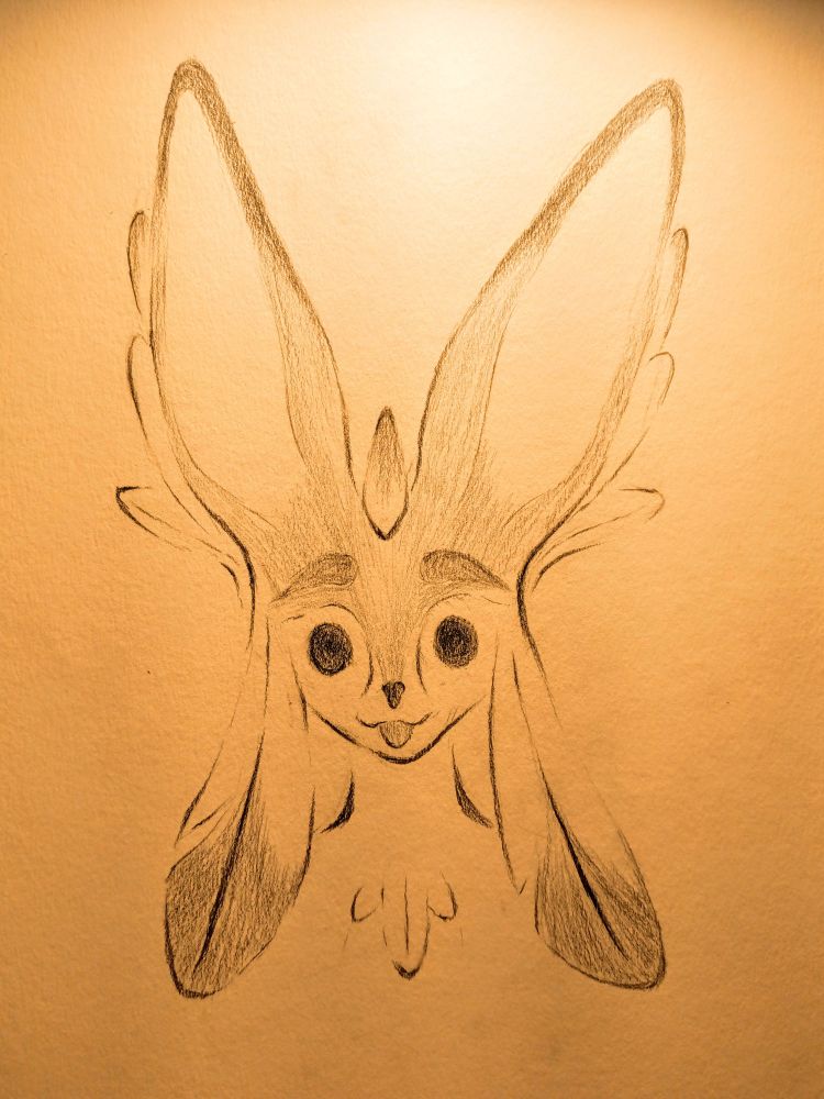 pencil artwork of a bust of my fursona, sol, mid-blep.