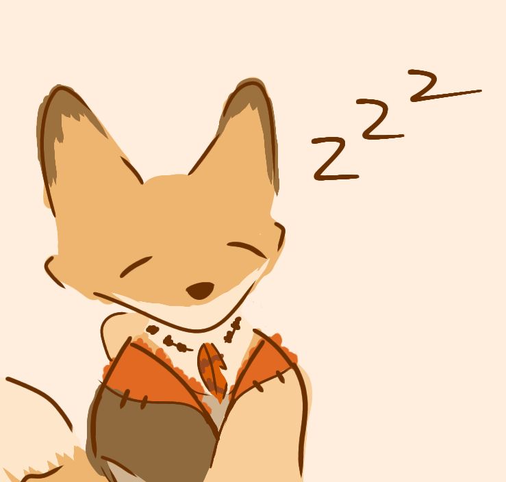 a hastily drawn anthro fox wearing a tan, brown, and orange top alongside a beige undershirt and an orange feather attached to a wooden necklace

#art #furry #furryart