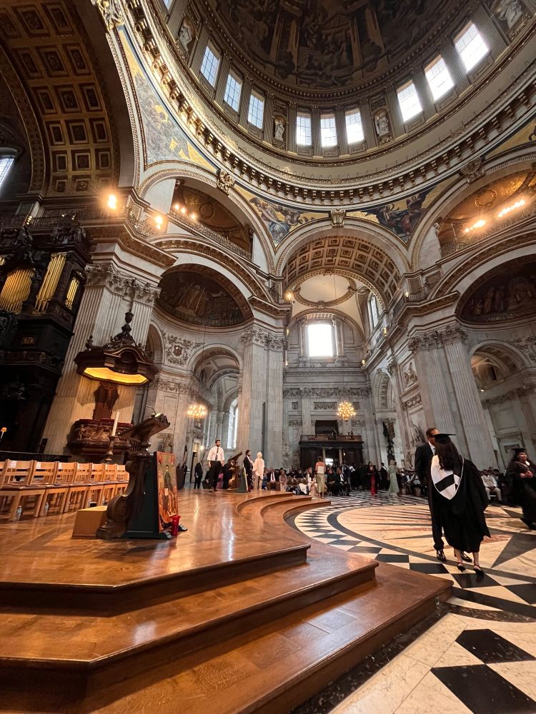 St Paul’s cathedral central rotunda with graduands and their families taking their seats