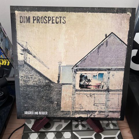 Das Albumcover mit dem Titel „Dim Prospects“ zeigt zwei Gebäude in einem heruntergekommenen Zustand. In einem der Gebäude ist durch ein Fenster eine tropische Landschaft zu sehen. Das Coverdesign wirkt mit seiner gedeckten Farbpalette sehr vintage.