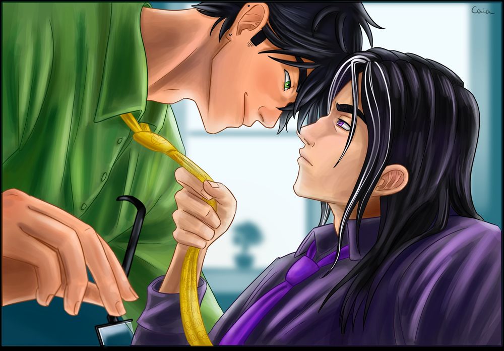 Aeneas teased Caine, who is now acting as if he doesn't like it and just ends up pulling the mischievous man into a kiss anyways.