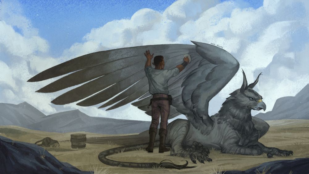 Davrin grooming adult Assan's wings while travelling