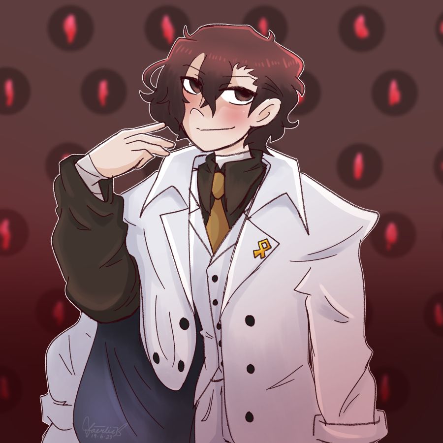 Fanart of Osamu Dazai from Bungou Stray Dogs. Specifically, he is in the outfit he wears in the movie Dead Apple.
