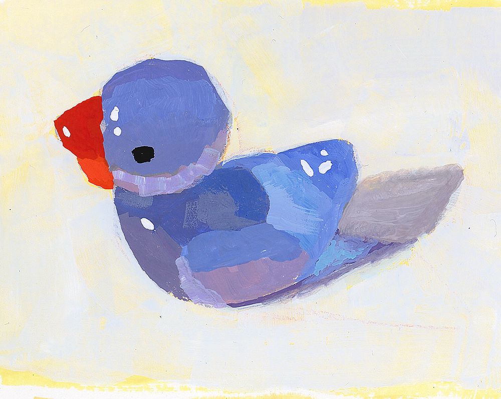 Painting of a tiny blue acrylic duck
