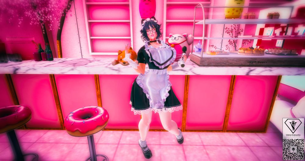 girl dressed as a maid serving in a cafe restaurant