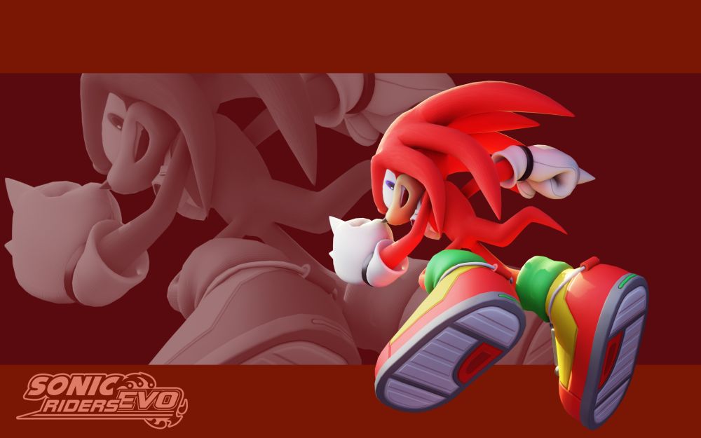 a picture of knuckles the echidna from the "sonic the hedgehog" series. he's wearing his outfit seen in the "sonic riders" spin off racing game of the same franchise
