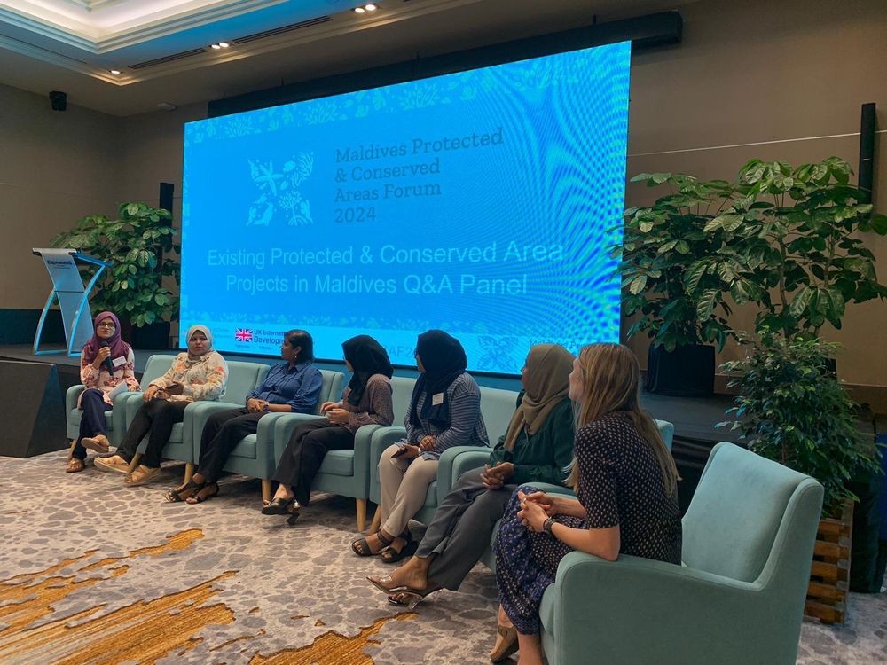 A group of professionals come together for a Q&A panel at the Maldives Protected & Conserved Areas Forum 2024 (photo courtesy of Jamie Small)