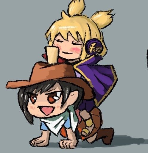 Toyosatomimi no Miko is horseback riding on Saki Kurokoma who is currently on all fours.