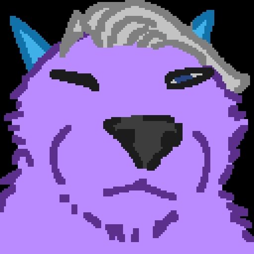 A pixelated flat color sketch of Rodin, a purple cat with blue ears and flowing white hair, with the exact facial expression of a popular squinting cat sometimes associated with the interjection "buh". The sketch matches the distortion of original's wide-angle lens, making the snout and nose look especially large.

Artist's note: i did this in like 10 minutes because after seeing the buh emote on twitch i thought it would be funny. i haven't drawn much recently but my "what if thing but rodin" impulse has always been a reliable motivator. there are lots of cat twitch emotes so maybe ill be inspired to do another