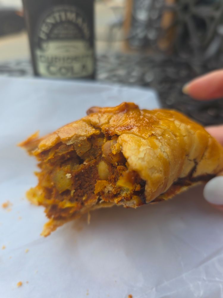 Close up of pasty with a bite out of it