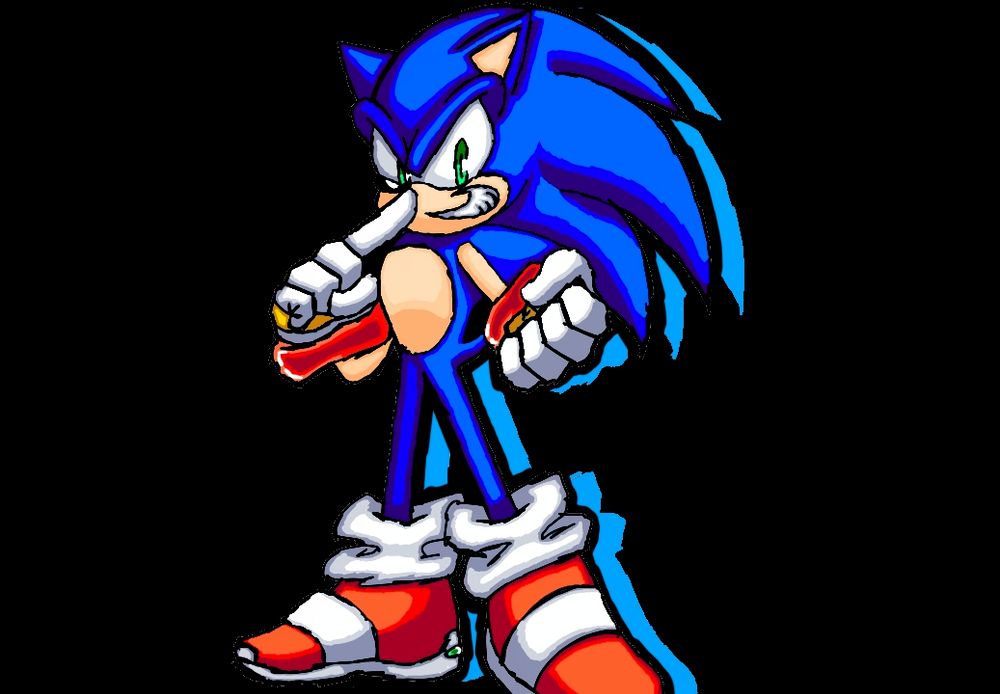 A digital illustration of Sonic The Hedgehog from the fangame: Sonic Fighting Heroes: King of The Ring by SonicSkills