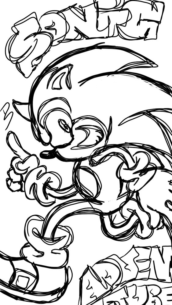 A sketch of Sonic The Hedgehog from Sonic Adventure, created using my phone and my finger