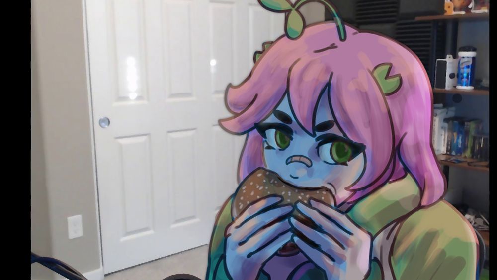 drawing of froggiehands eating a burger like jerma