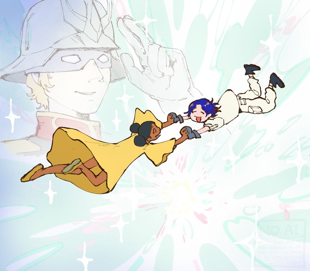 Shuji and Lalah are in newtype sparkle space having a good time. Char aznable is in the back for some reason.
