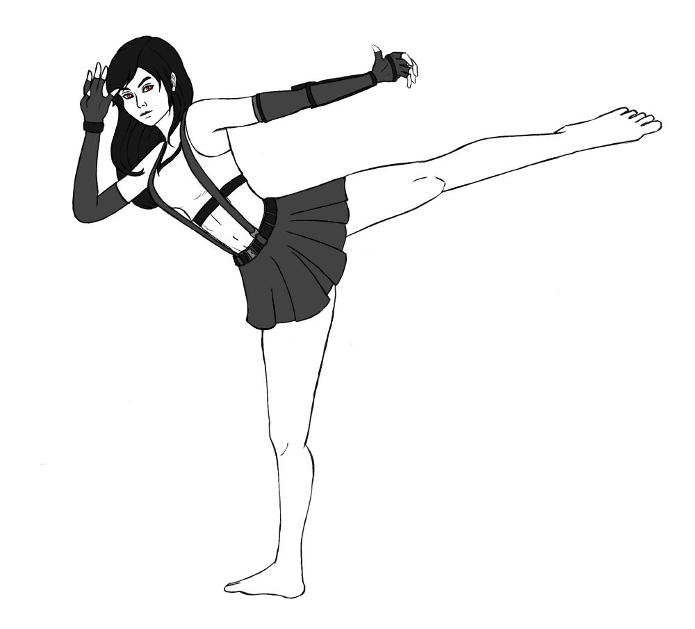 Fanart of Tifa from FFVII kicking a side kick. 