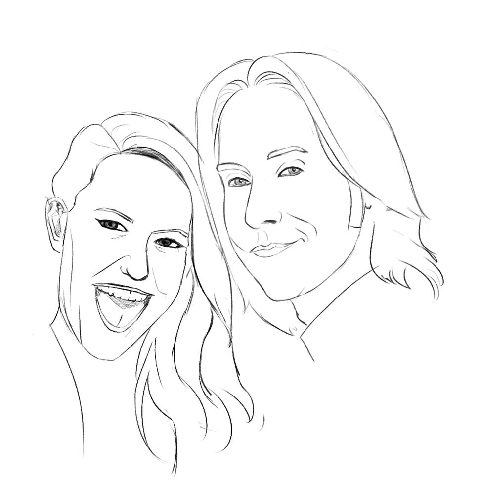 Study of Marisha Ray and Matthew Mercer smiling into the camera. 