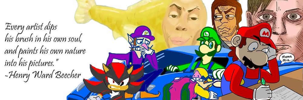 A compilation of some of my more cursed drawings next to a very pretentious quote about making art. 