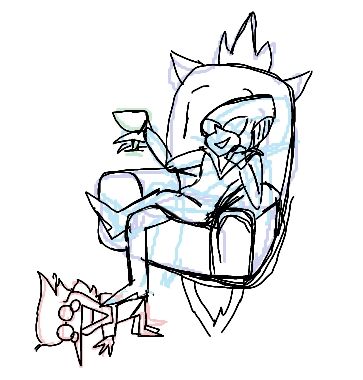 Sketch of Queen using Spamton as a foot rest.
