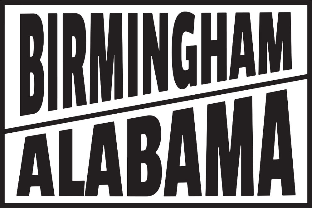 Bold text reading "BIRMINGHAM ALABAMA" with a diagonal line separating the words.