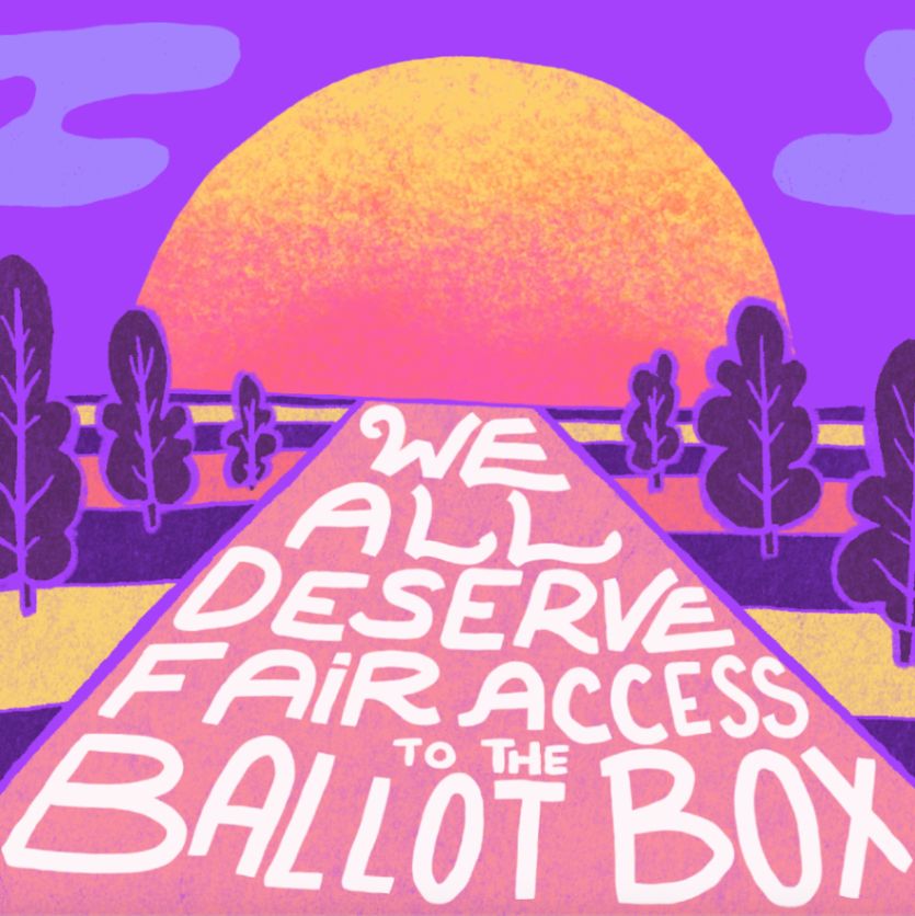 Sunset backdrop with trees, featuring the message 