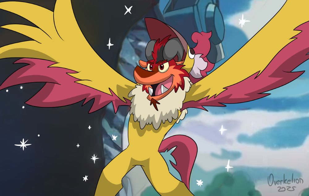 Kelion dresses as moltres, just like James did in the anime