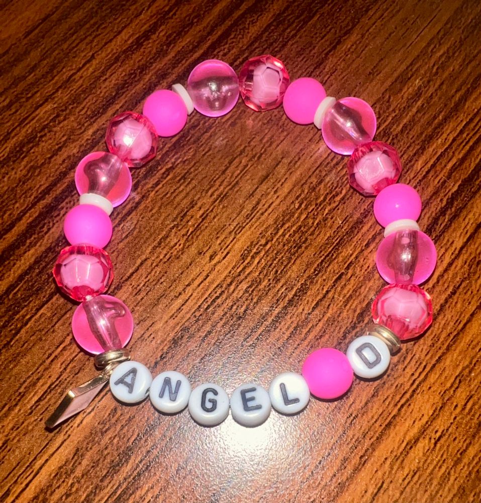 Beaded bracelet that reads “Angel D” gifted to me by Blake Roman