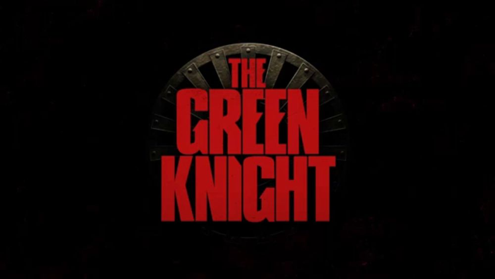 a logo for the green knight in red letters on a black background