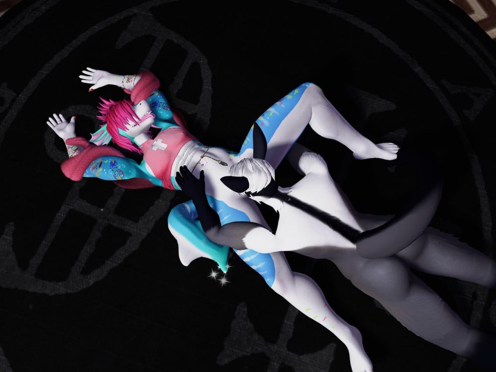 Drew face first in Ze's crotch, getting a full sampling of his shark boy pussy