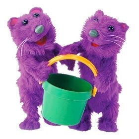 Two purple Muppet otters holding a green pail