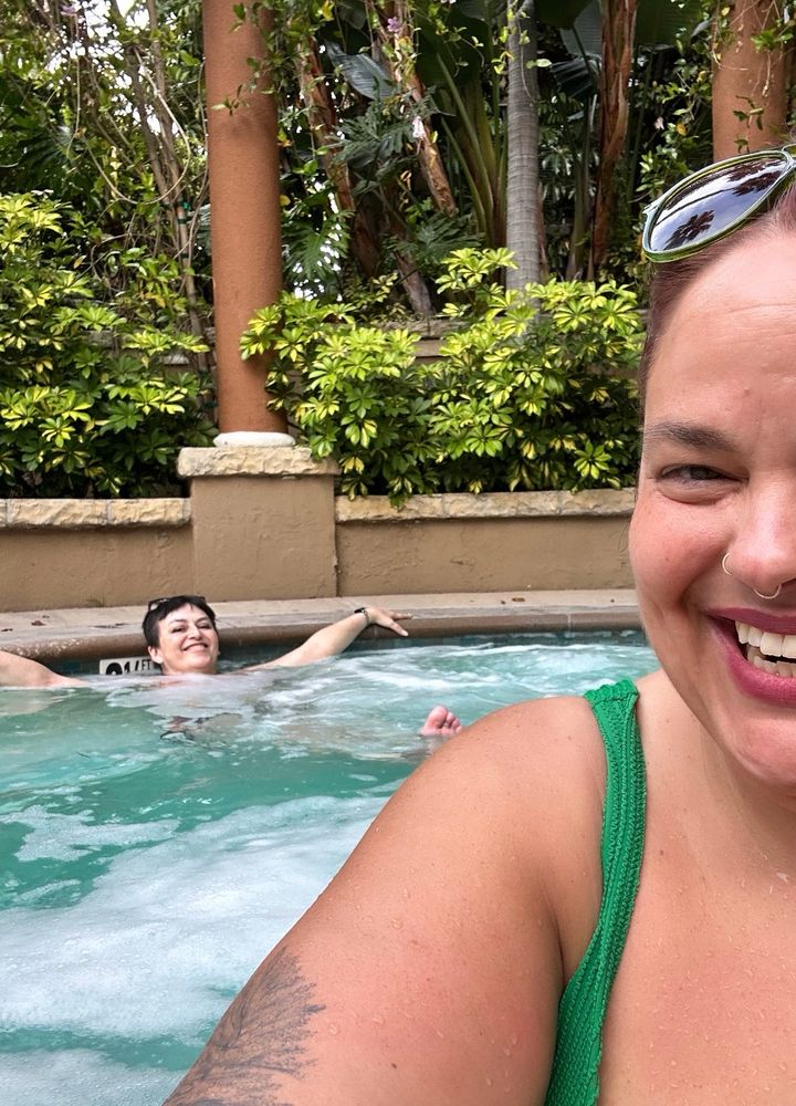 two white woman in a hot tub 