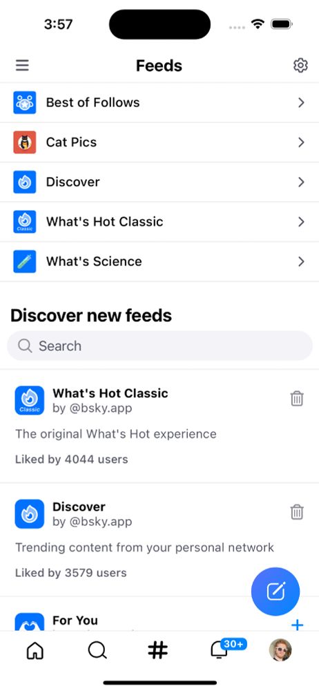 a screenshot of the new feeds tab on mobile