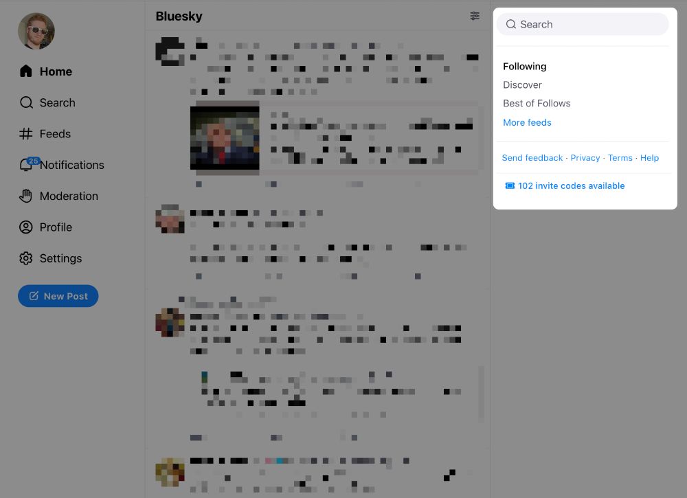 a screenshot of the new feeds sidebar on desktop web