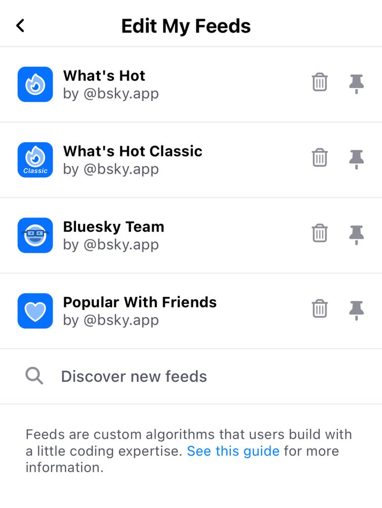 A screenshot of the custom feeds tab
