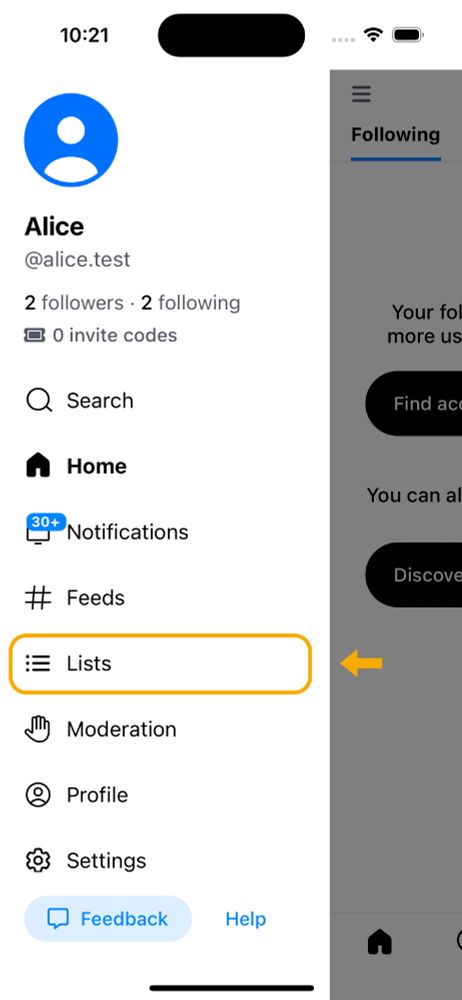 A screenshot of the side navigation menu showing the Lists link
