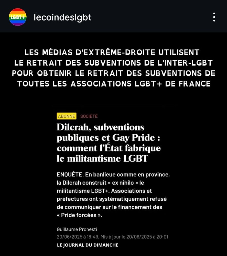 Les médias d'extrême-droite utilisent le retrait des subventions de linter lgbt pour obtenir le retrait des subventions à toutes les asso lgbt de france