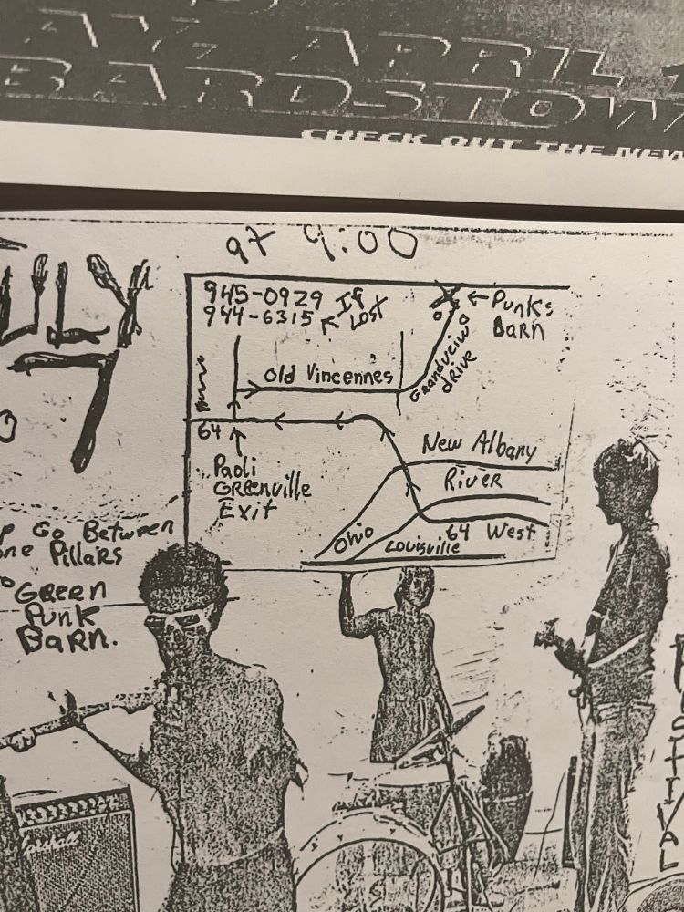 A black and white flyer with xerox collage and hand drawn map