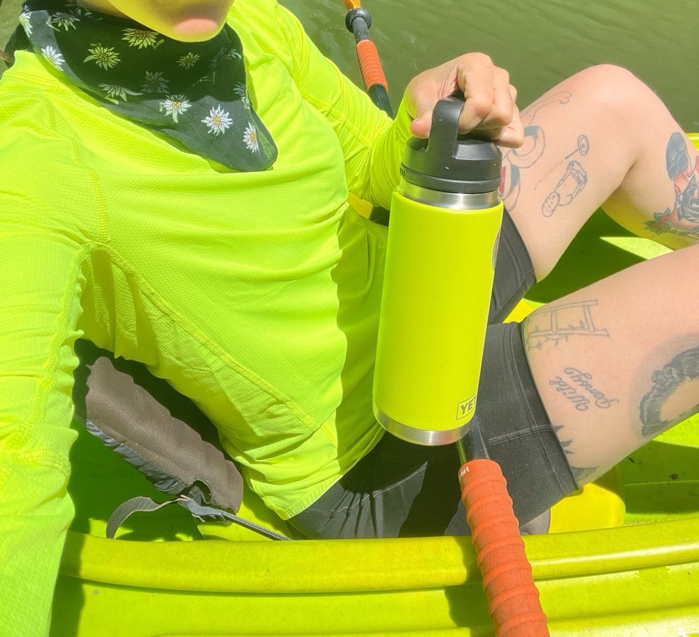 My shirt, kayak and water bottle are all obnoxiously yellow