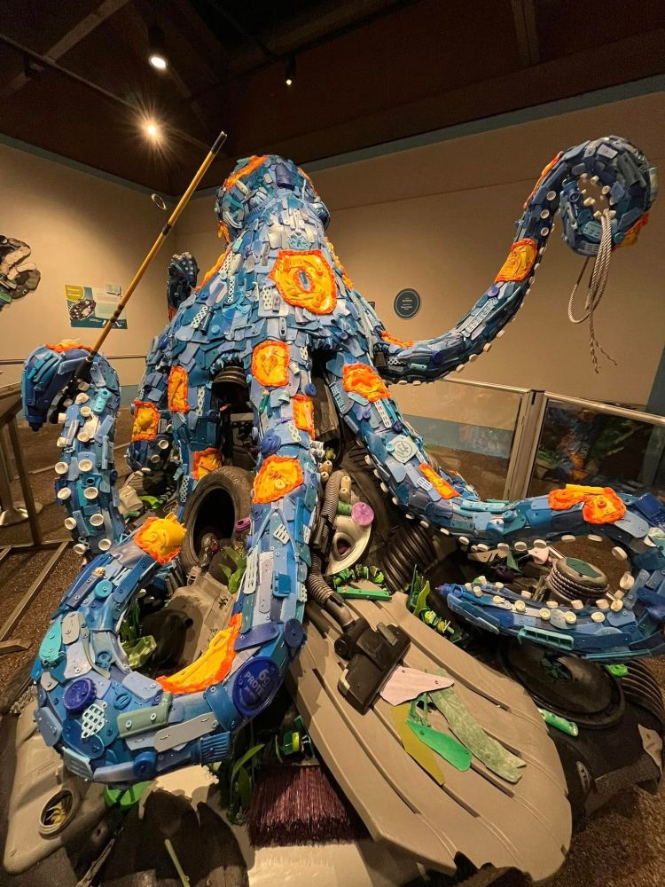 Huge sculpture of an octopus made from thousands of plastic items that washed up on beaches.