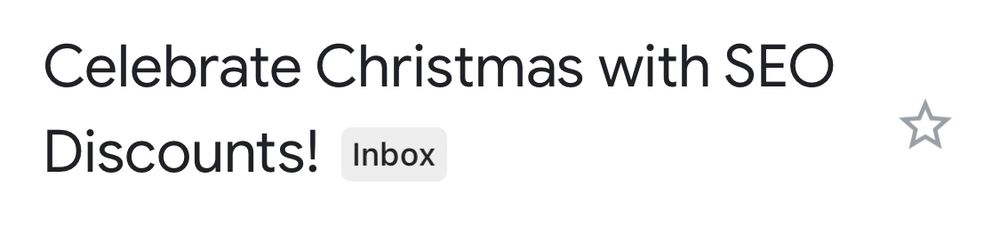 Email with subject “Celebrate Christmas with SEO Discounts”