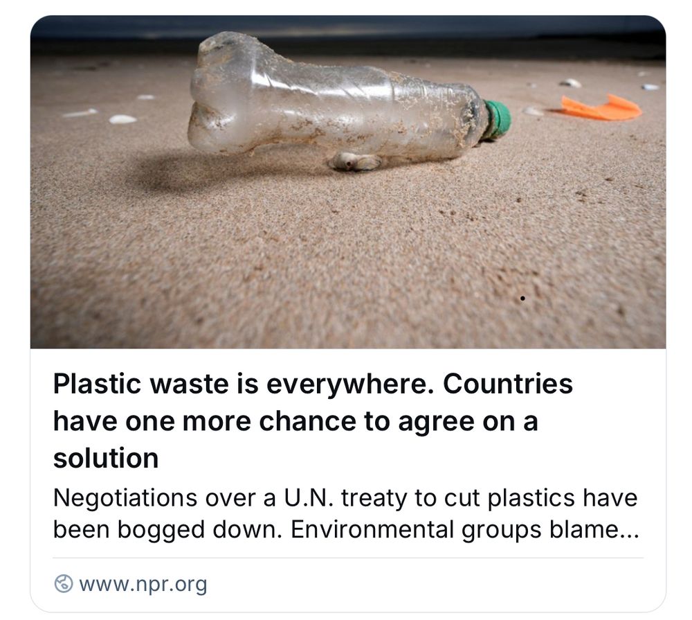 Screenshot of npr skeet about plastic, the water bottle looks very phalic and the orange something at the end just looks worse 