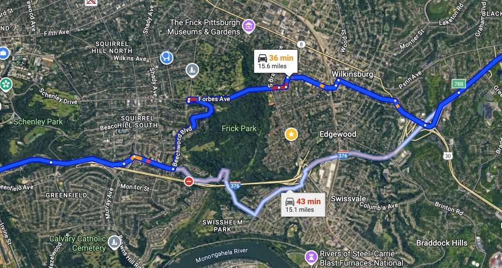 map of recommended detours through park
