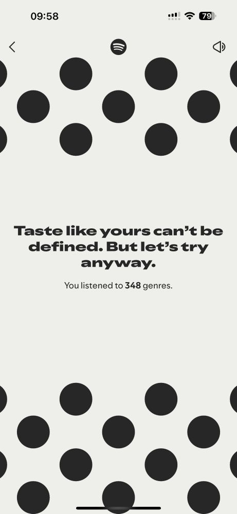 Images of Spotify wrapped and it says taste like yours can’t be defined, but let’s try anyways you listen to 348 genres