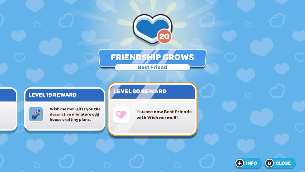 Image shows friendship maxed out for character wish me mell 