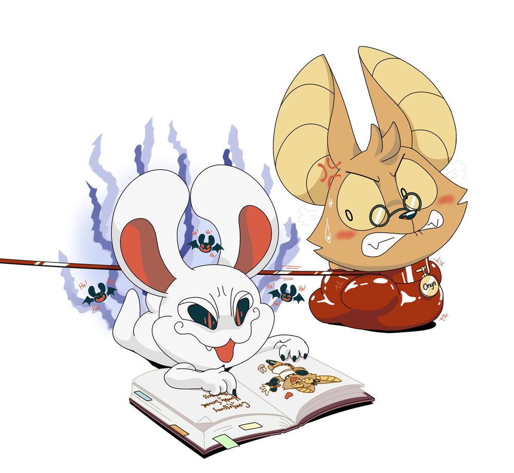 Iscream reading Onyn Ring's book with twisted pleasure, while Onyn is trapped and helpless, feeling angry and embarrassed.
