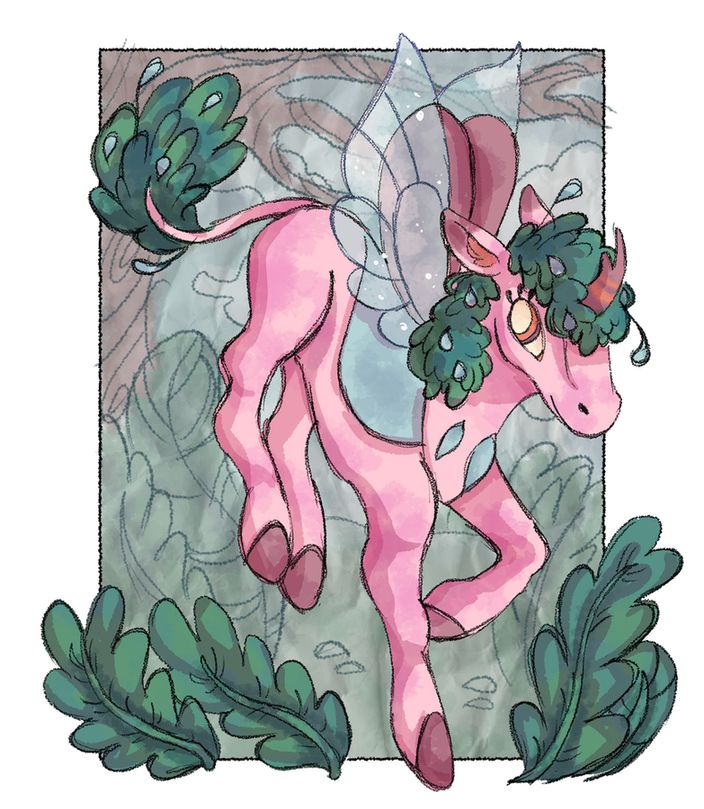 My drawing of a character made by artfight user wolves752. She's a mlp oc that's a changeling/kirin hybrid