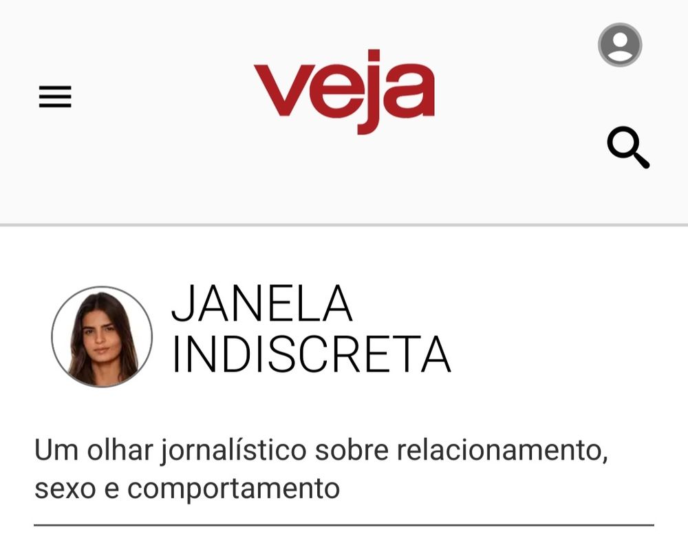 Um print da seção do site da revista Veja chamada Janela Indiscreta (um olha jornalístico sobre relacionamento, sexo e comportamento) 