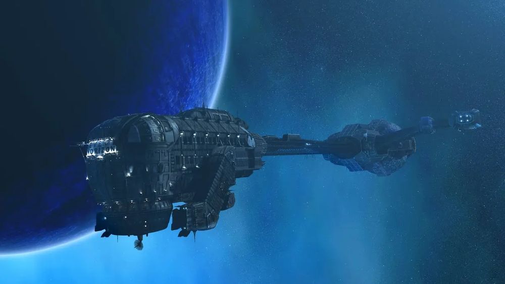 The Event Horizon, from the film of the same name. It's a haunted ship shaped like a cross that goes to hell and returns 