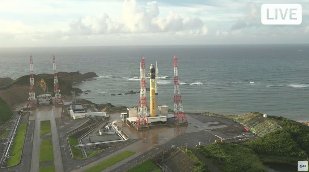 The first H3-30 stands on its launch pad ahead of its Captive Firing Test
