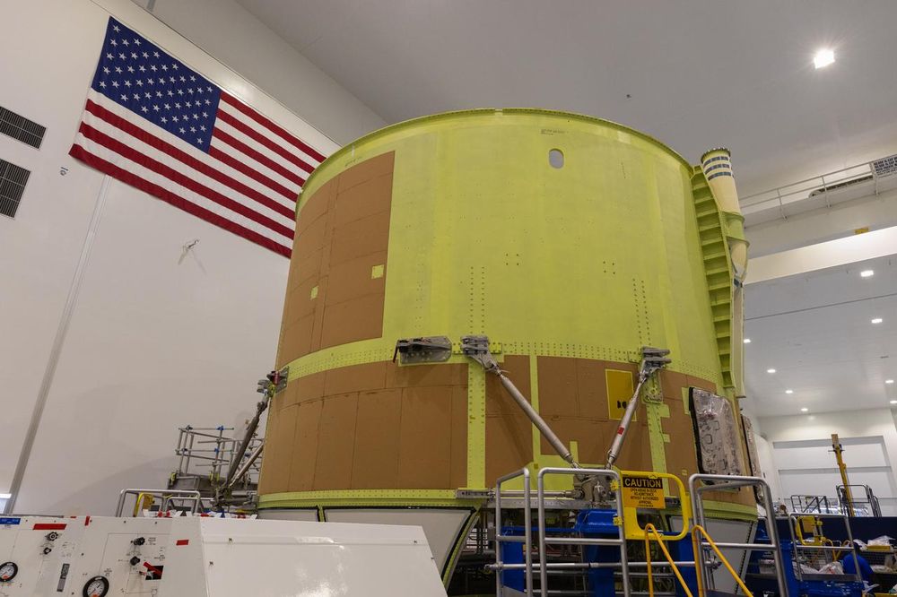 The Artemis III engine section in October 2024, showing the Boat Tail structure integrated on its aft end.