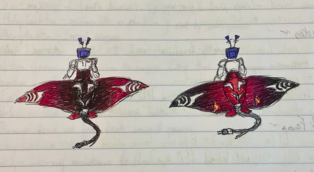 Two different designs for Cathode Ray: one with red wing tips and and one with black wing tips